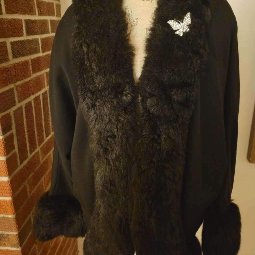 Vgt Harve Bernard Opposum Fur Wool Swing Coat